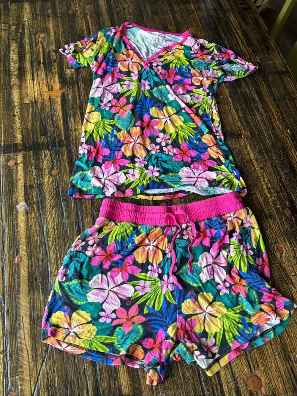 Little Sleepies Multicolor Tropical Floral Pajama Set with Pink Trim
